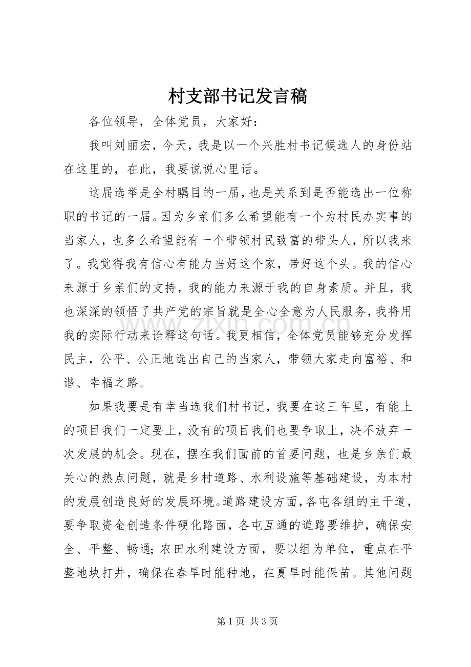 村支部书记发言稿范文.docx_第1页