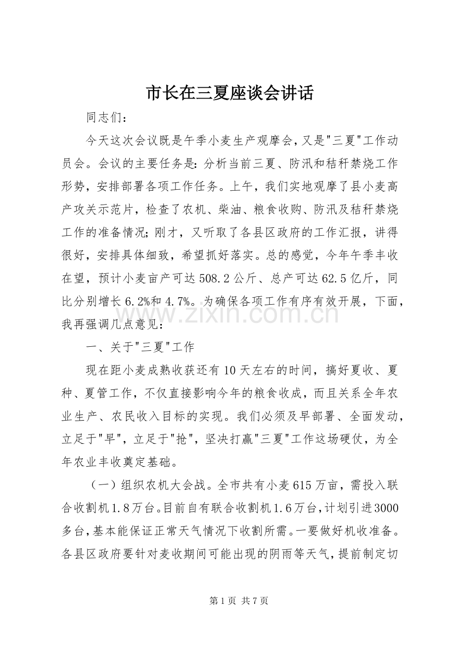 市长在三夏座谈会讲话.docx_第1页