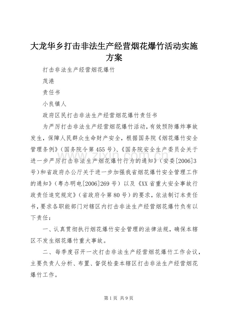 大龙华乡打击非法生产经营烟花爆竹活动方案 .docx_第1页