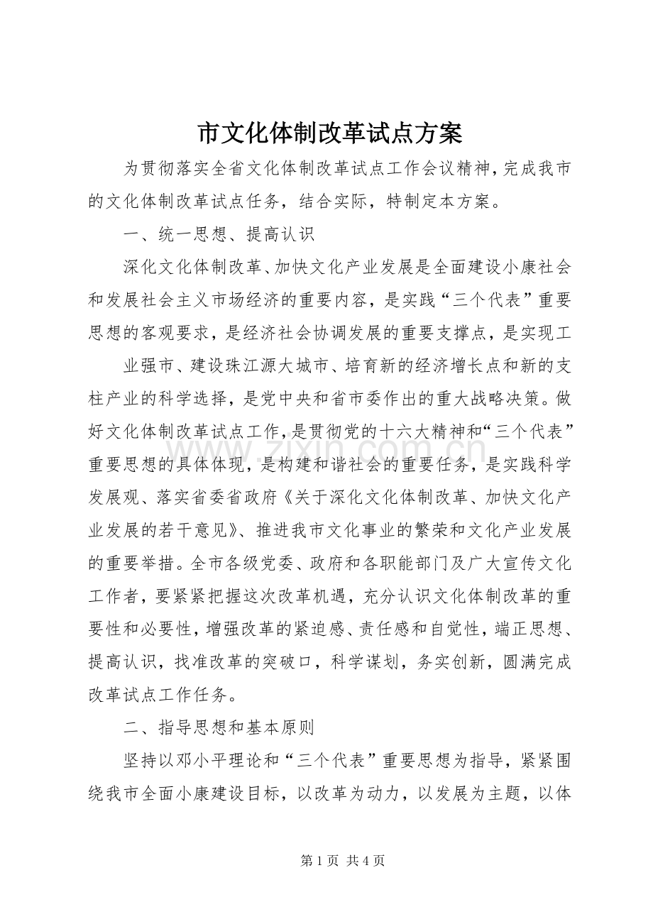 市文化体制改革试点实施方案 .docx_第1页