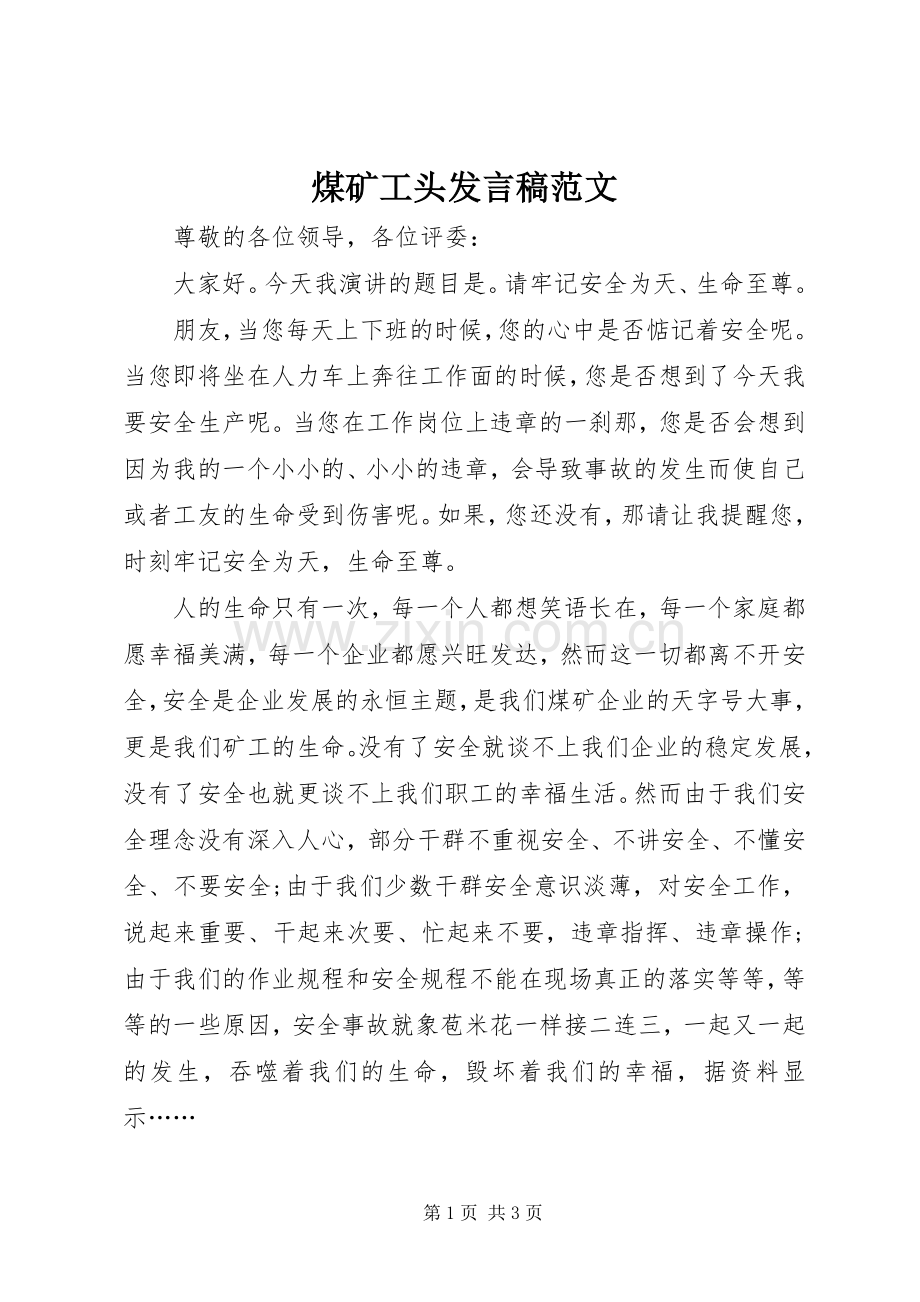 煤矿工头发言范文.docx_第1页