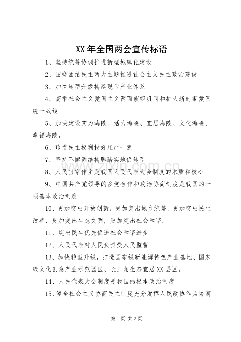 XX年全国两会宣传标语.docx_第1页
