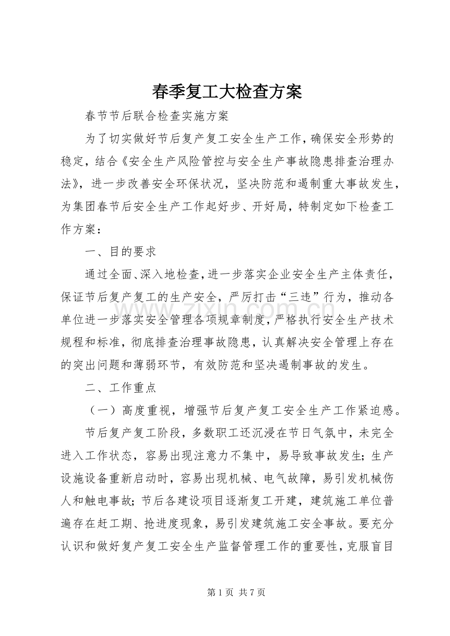 春季复工大检查实施方案 .docx_第1页