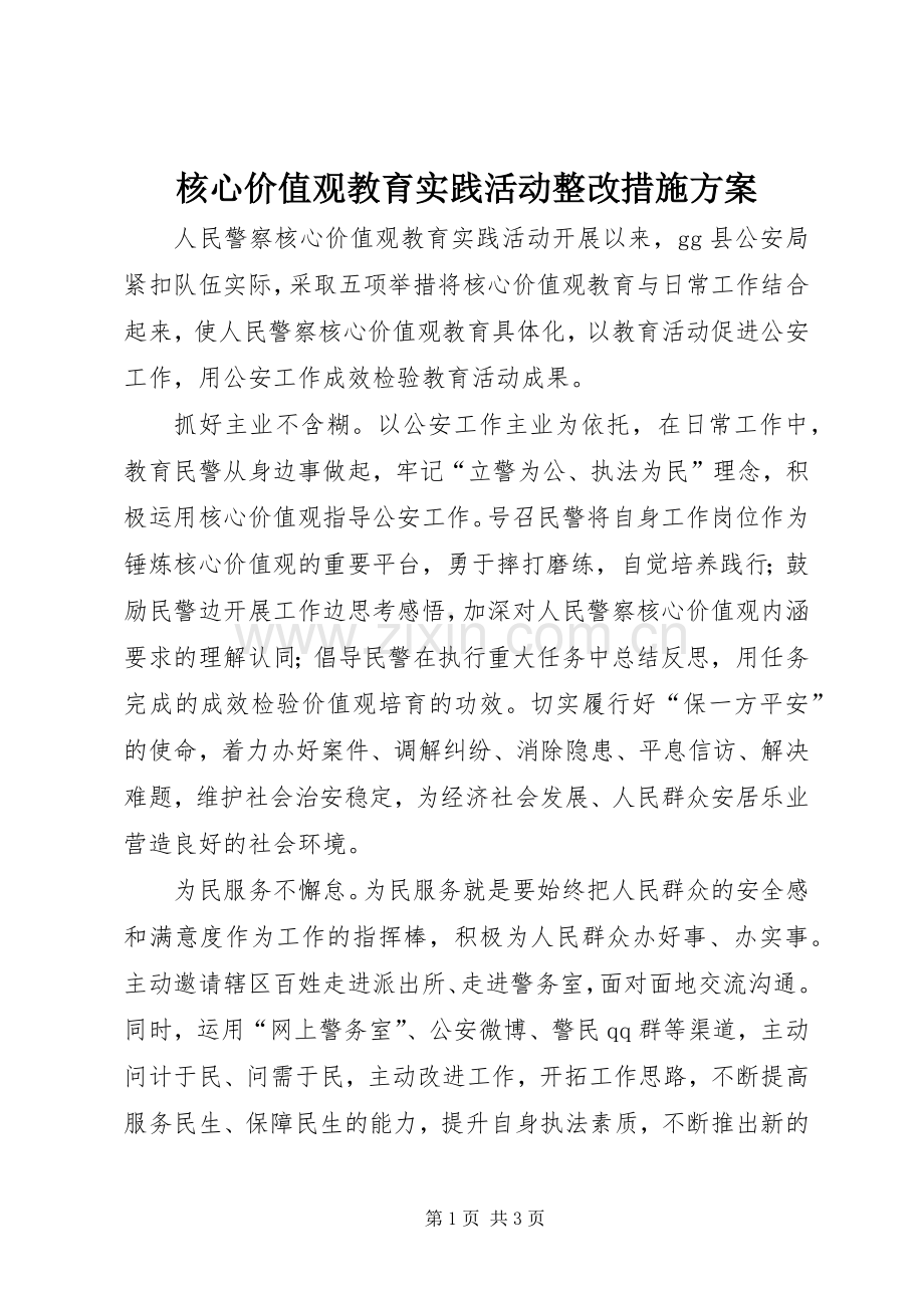 核心价值观教育实践活动整改措施实施方案.docx_第1页