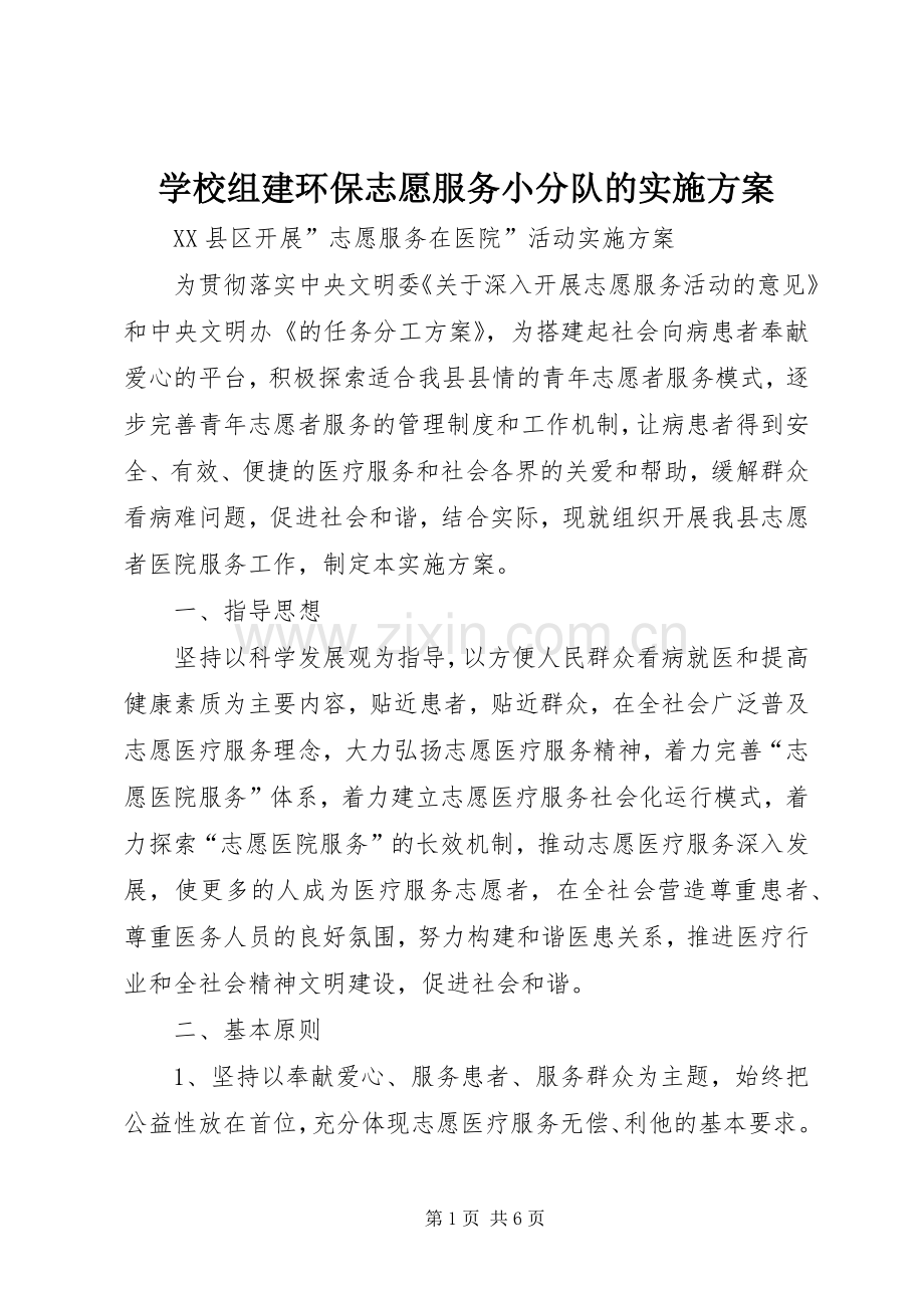 学校组建环保志愿服务小分队的方案 .docx_第1页