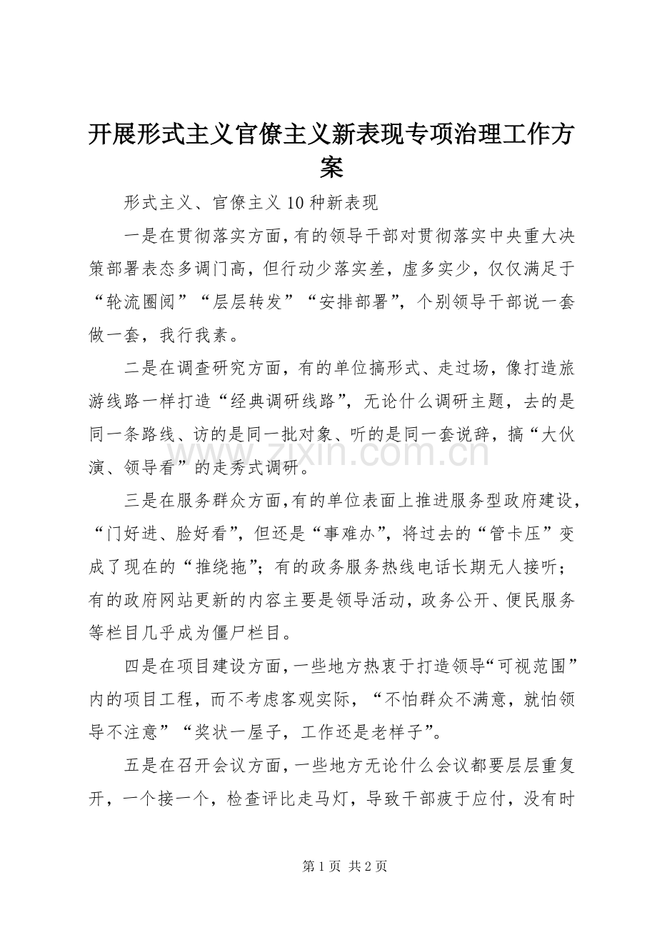 开展形式主义官僚主义新表现专项治理工作实施方案.docx_第1页
