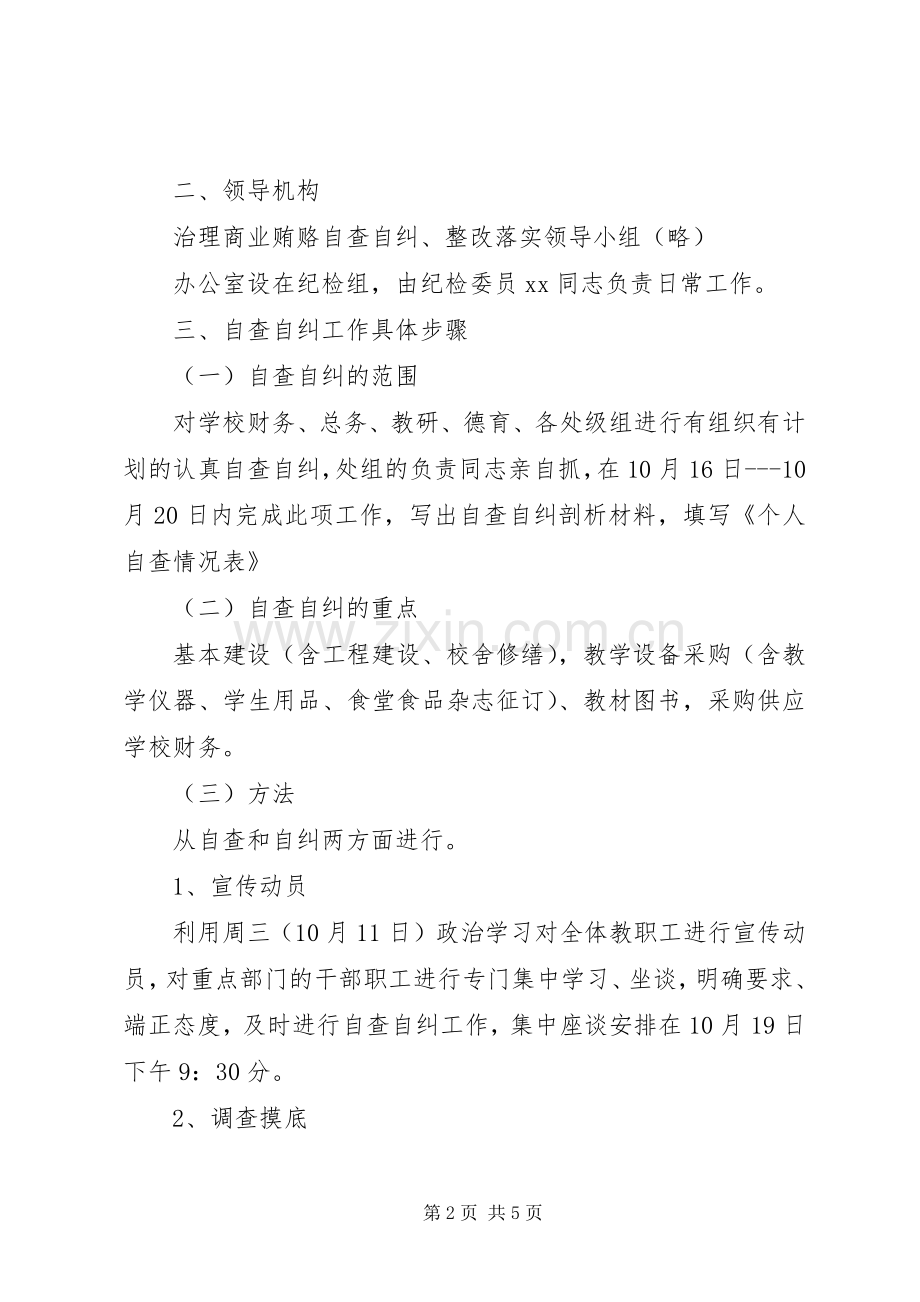 学校治理商业贿赂自查自纠整改落实工作方案.docx_第2页