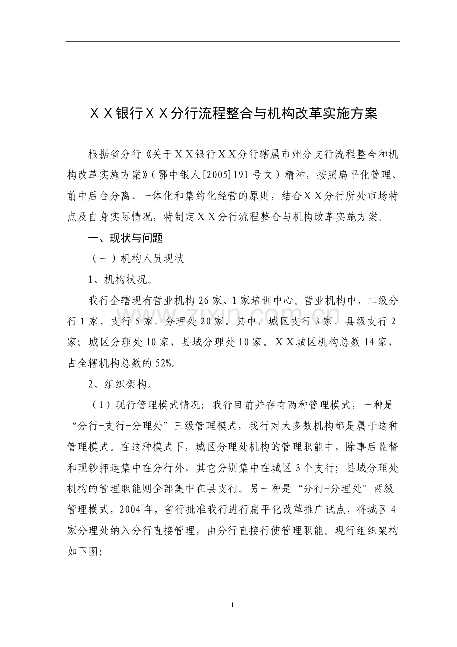 银行分行流程整合与机构改革实施方案.doc_第1页