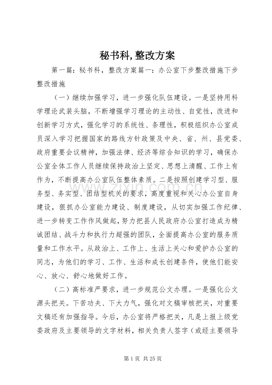 秘书科,整改实施方案.docx_第1页