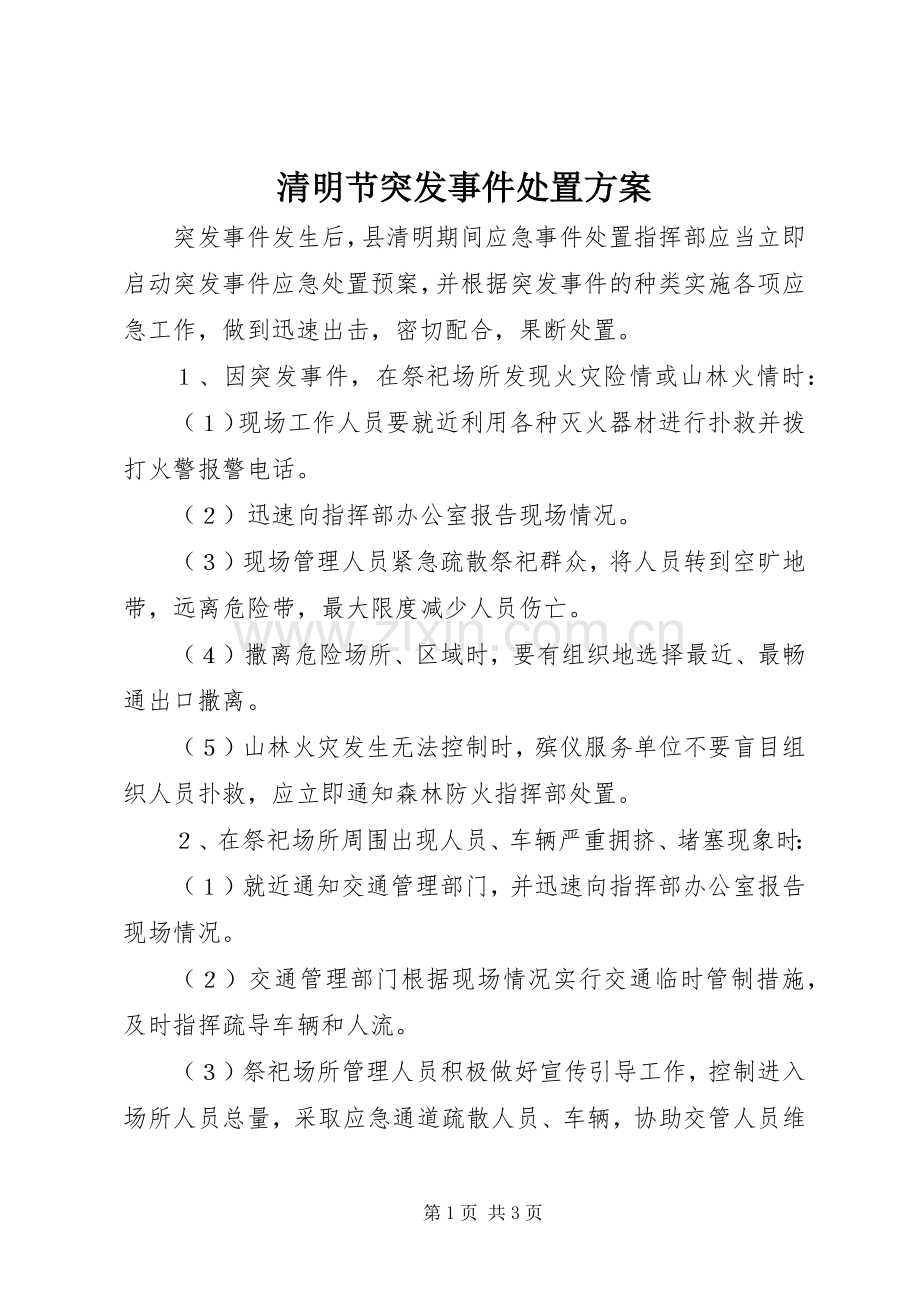 清明节突发事件处置实施方案.docx_第1页