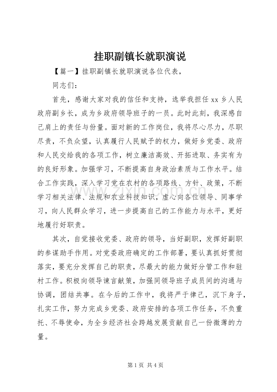 挂职副镇长就职演说.docx_第1页