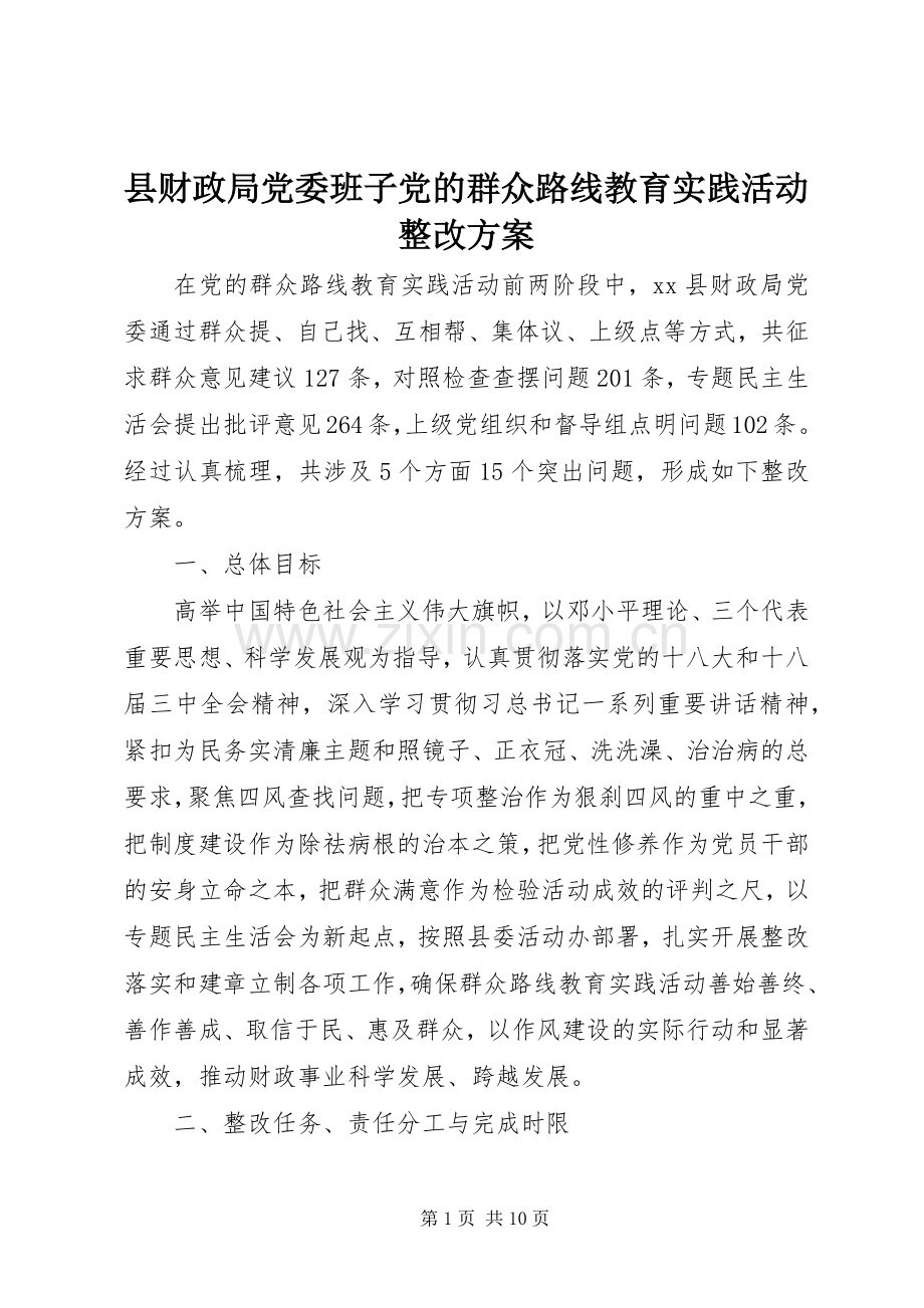 县财政局党委班子党的群众路线教育实践活动整改实施方案.docx_第1页
