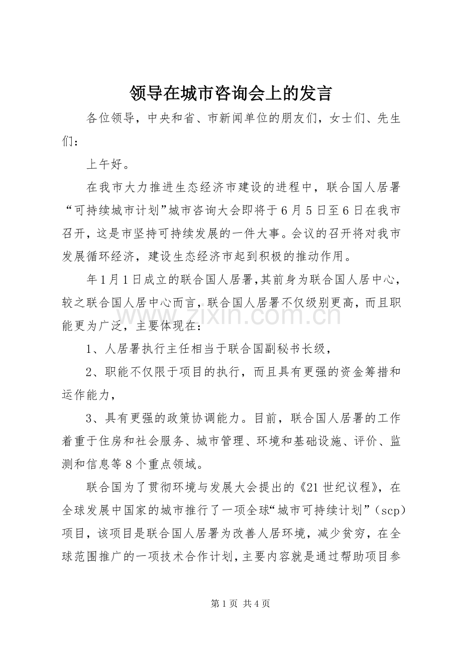 领导在城市咨询会上的发言.docx_第1页