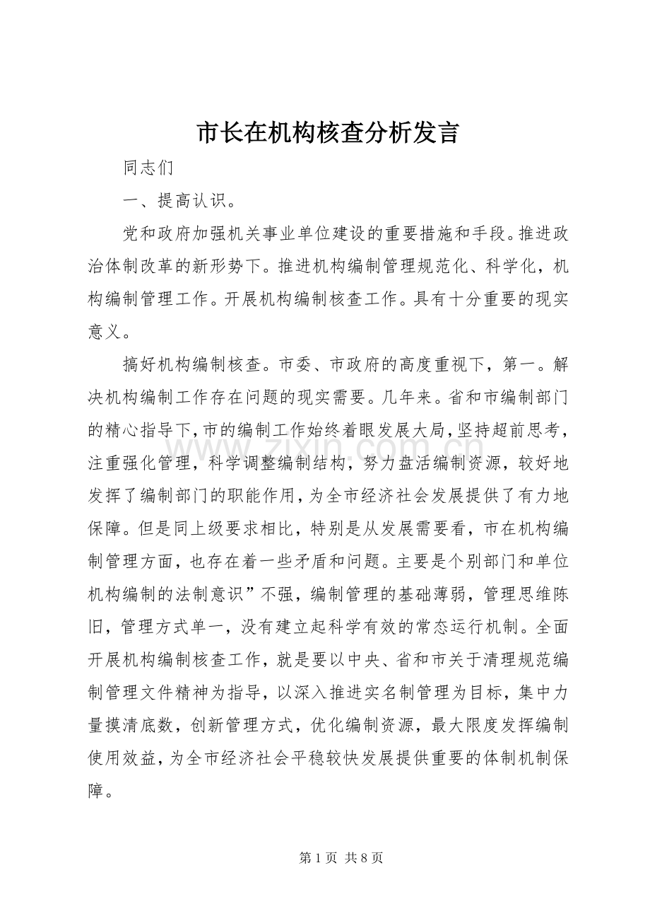 市长在机构核查分析发言.docx_第1页
