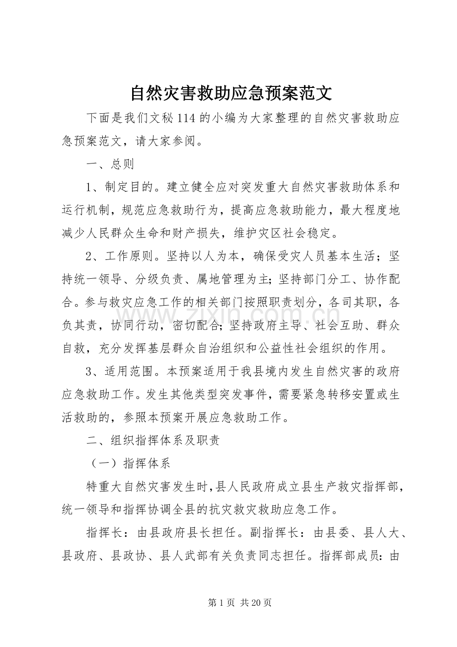 自然灾害救助应急处置预案范文.docx_第1页