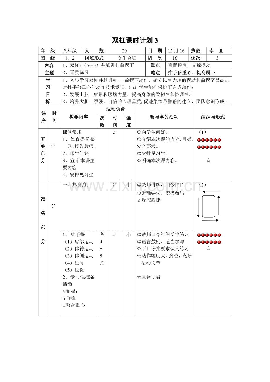 2、双杠杠中跳起支撑成分腿坐--并腿进杠前摆下(女).doc_第1页