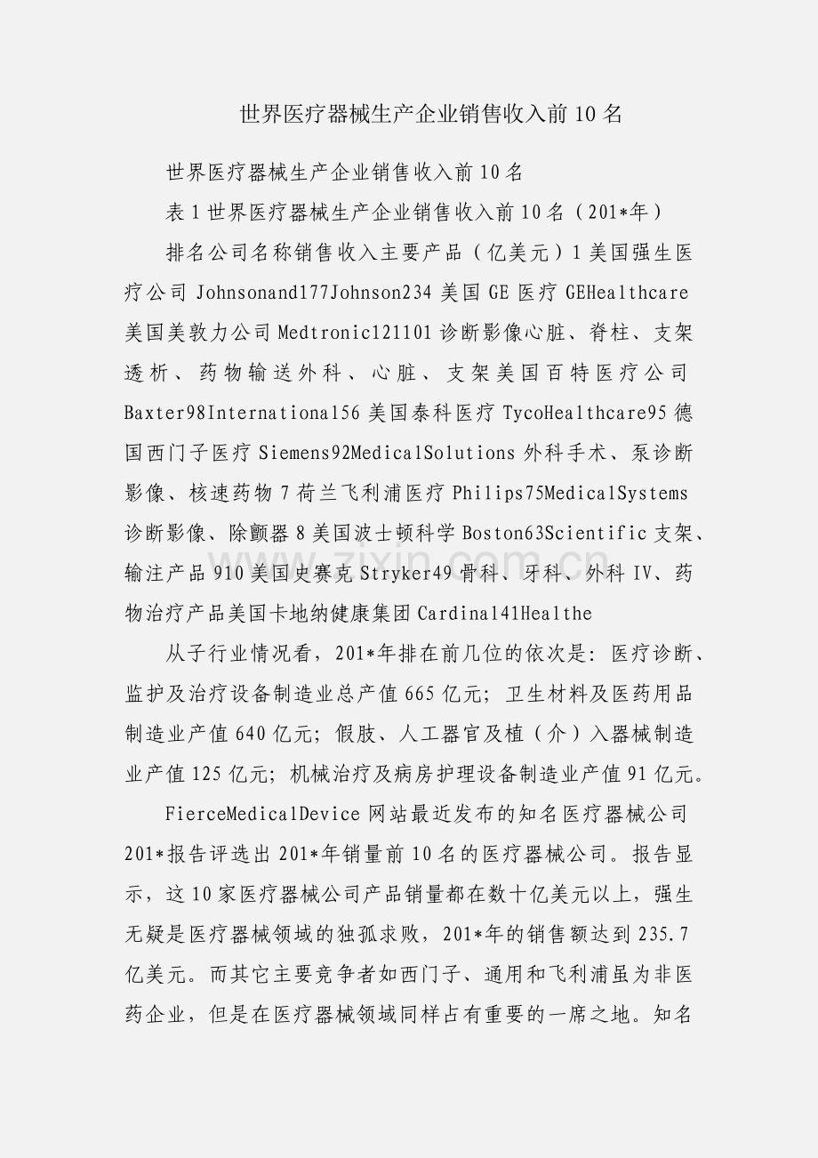 世界医疗器械生产企业销售收入前10名.docx_第1页