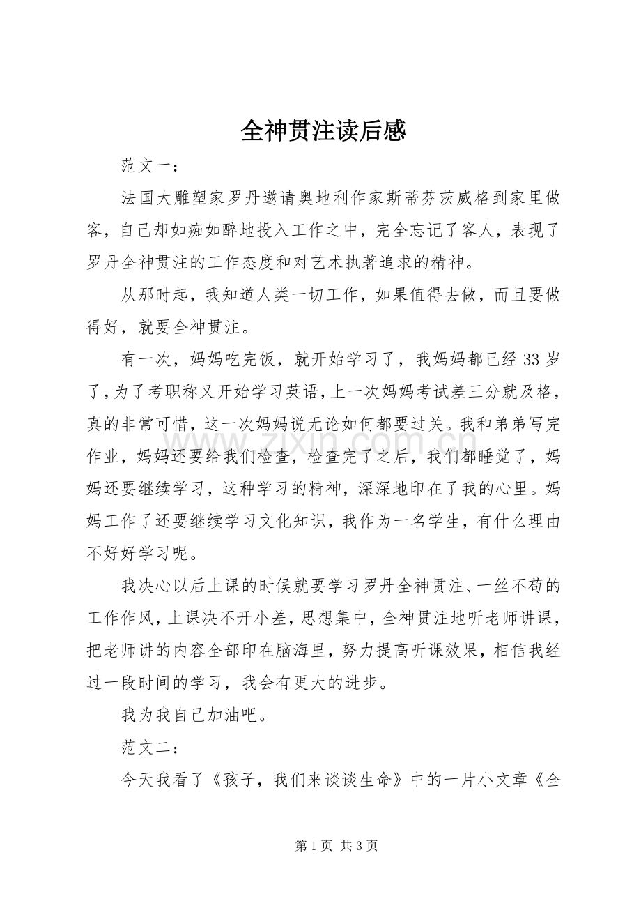全神贯注读后感 .docx_第1页