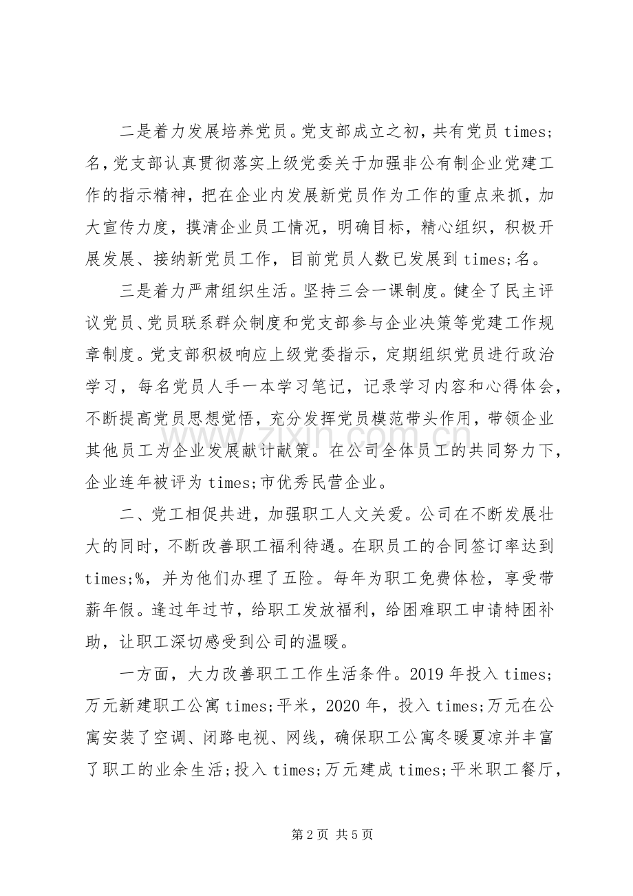 公司党委书记在党建工作交流会上的发言材料提纲.docx_第2页