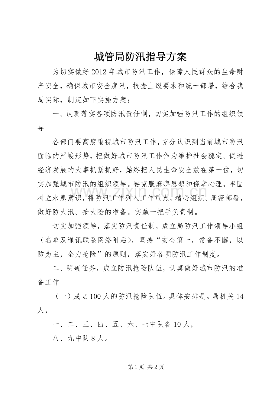 城管局防汛指导实施方案.docx_第1页