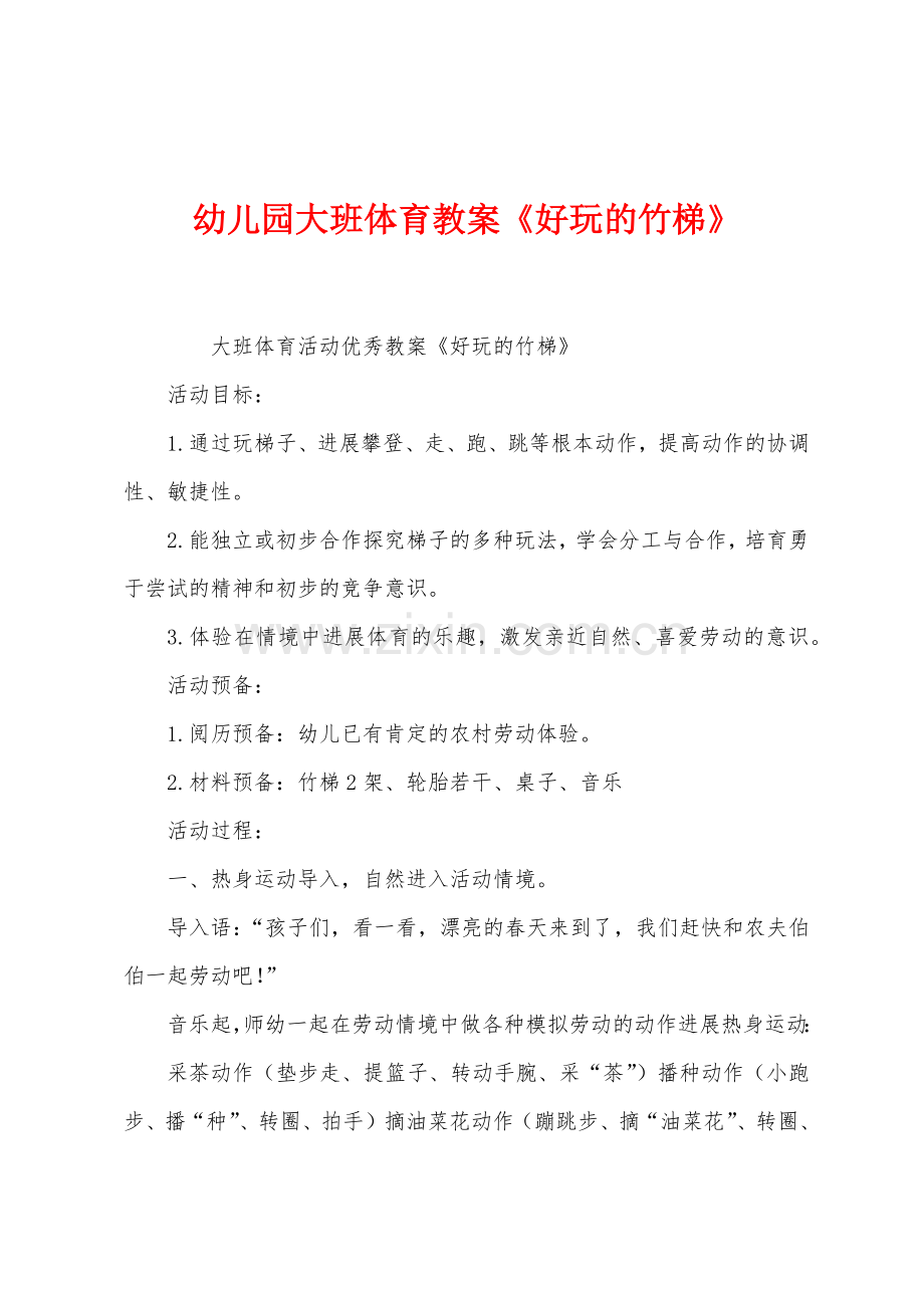 幼儿园大班体育教案《好玩的竹梯》.docx_第1页