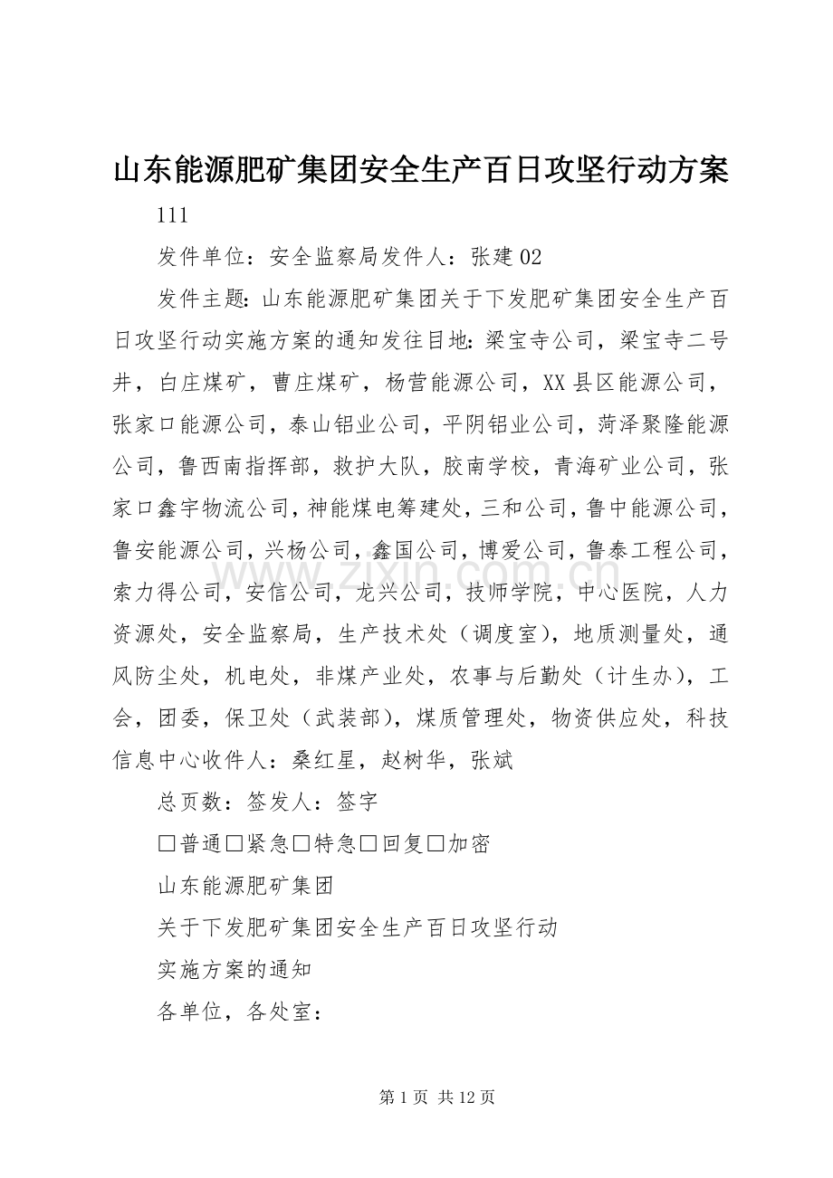 山东能源肥矿集团安全生产百日攻坚行动实施方案.docx_第1页