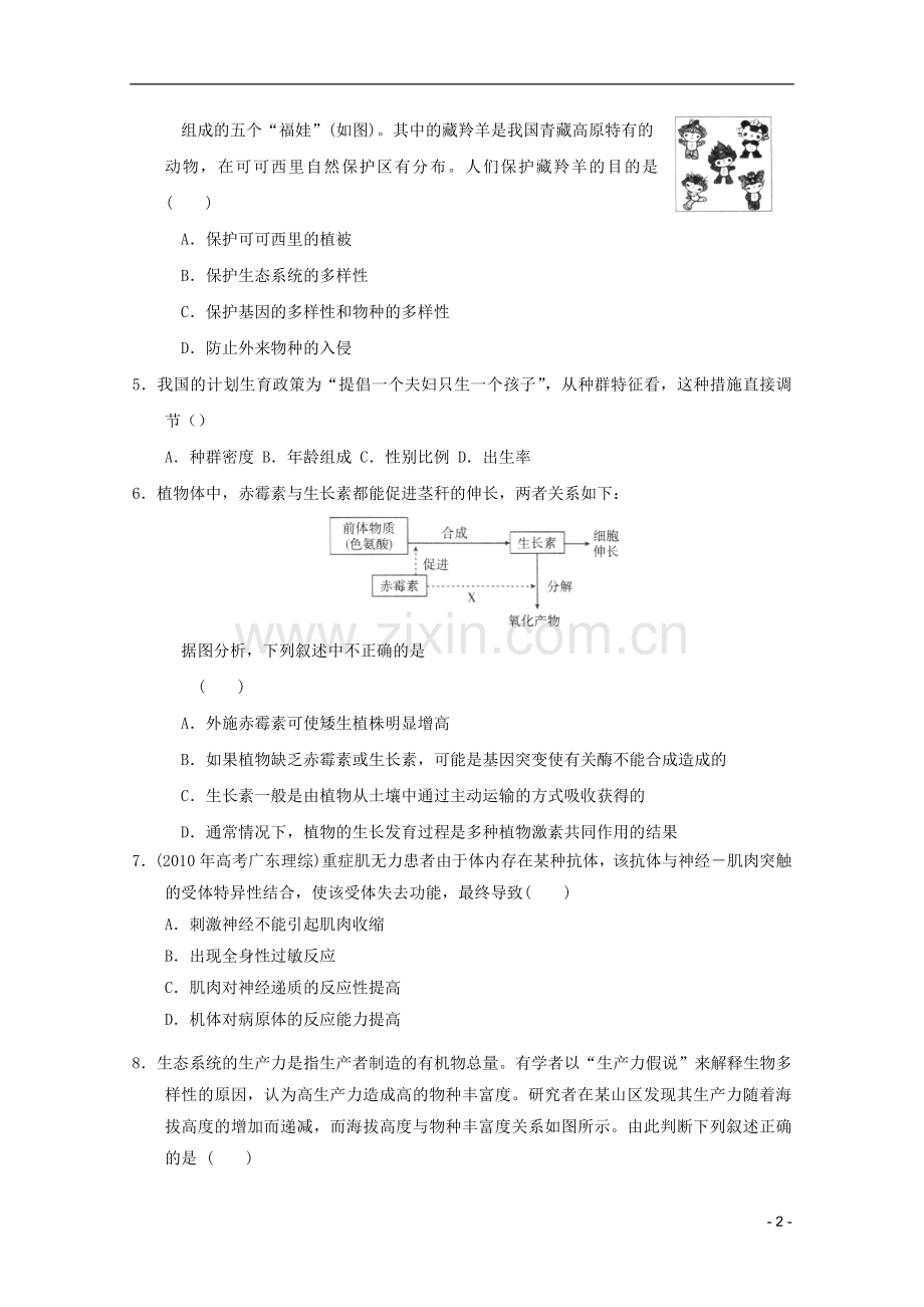山东省2011-2012学年高中生物上学期稳态与环境模块测试21-新人教版必修3.doc_第2页