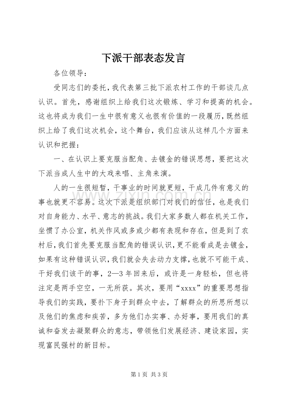 下派干部表态发言稿.docx_第1页