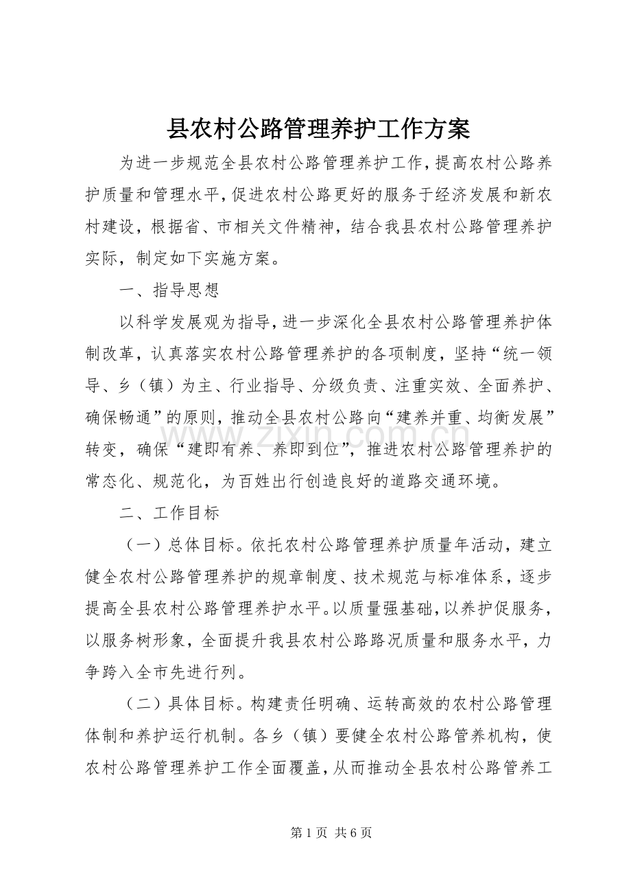 县农村公路管理养护工作实施方案.docx_第1页