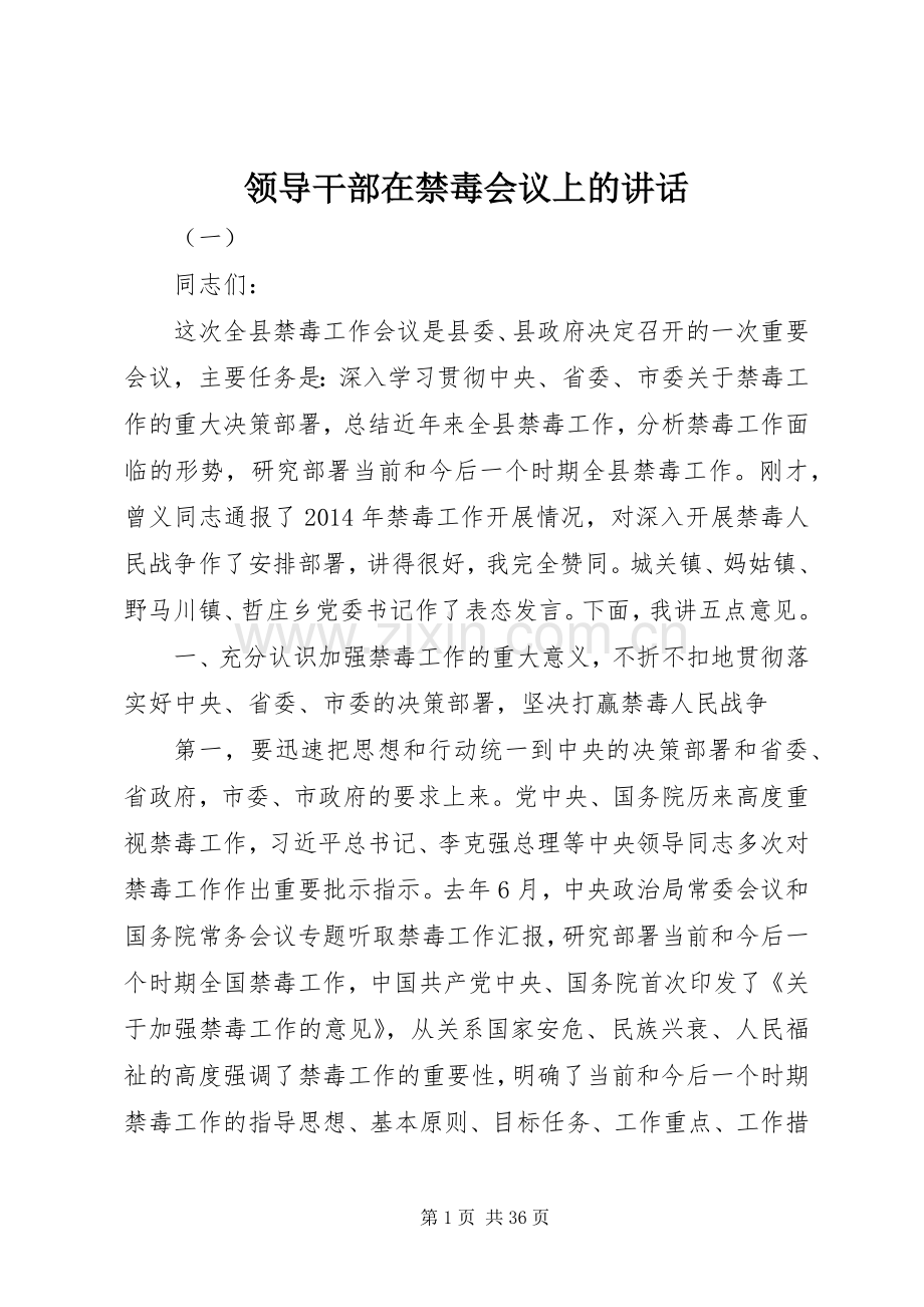 领导干部在禁毒会议上的讲话.docx_第1页