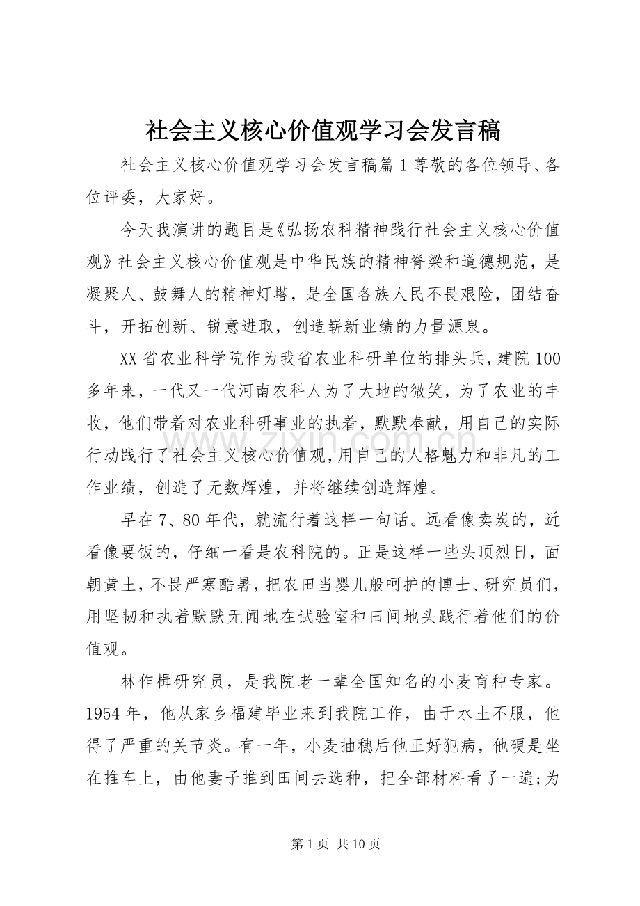 社会主义核心价值观学习会发言.docx_第1页