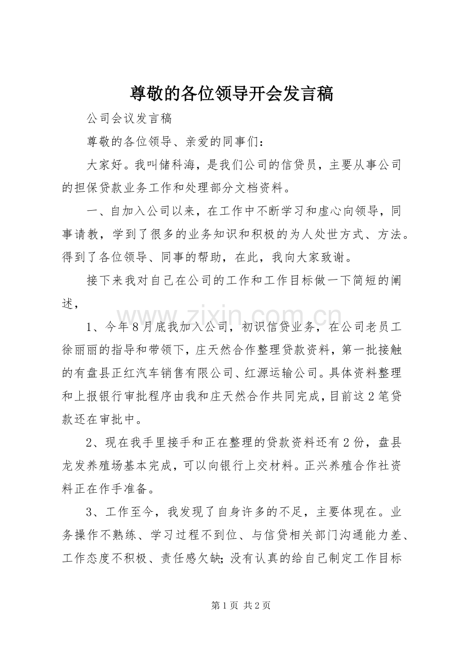 尊敬的各位领导开会发言.docx_第1页
