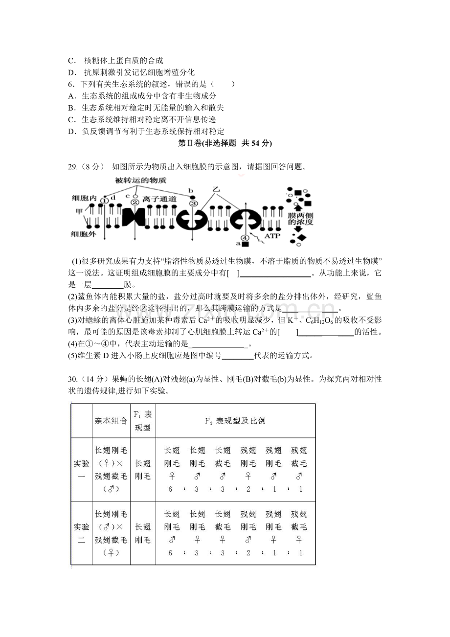 阳泉市第十七中学高三摸底考试理科综合生物部分（定稿）.docx_第2页
