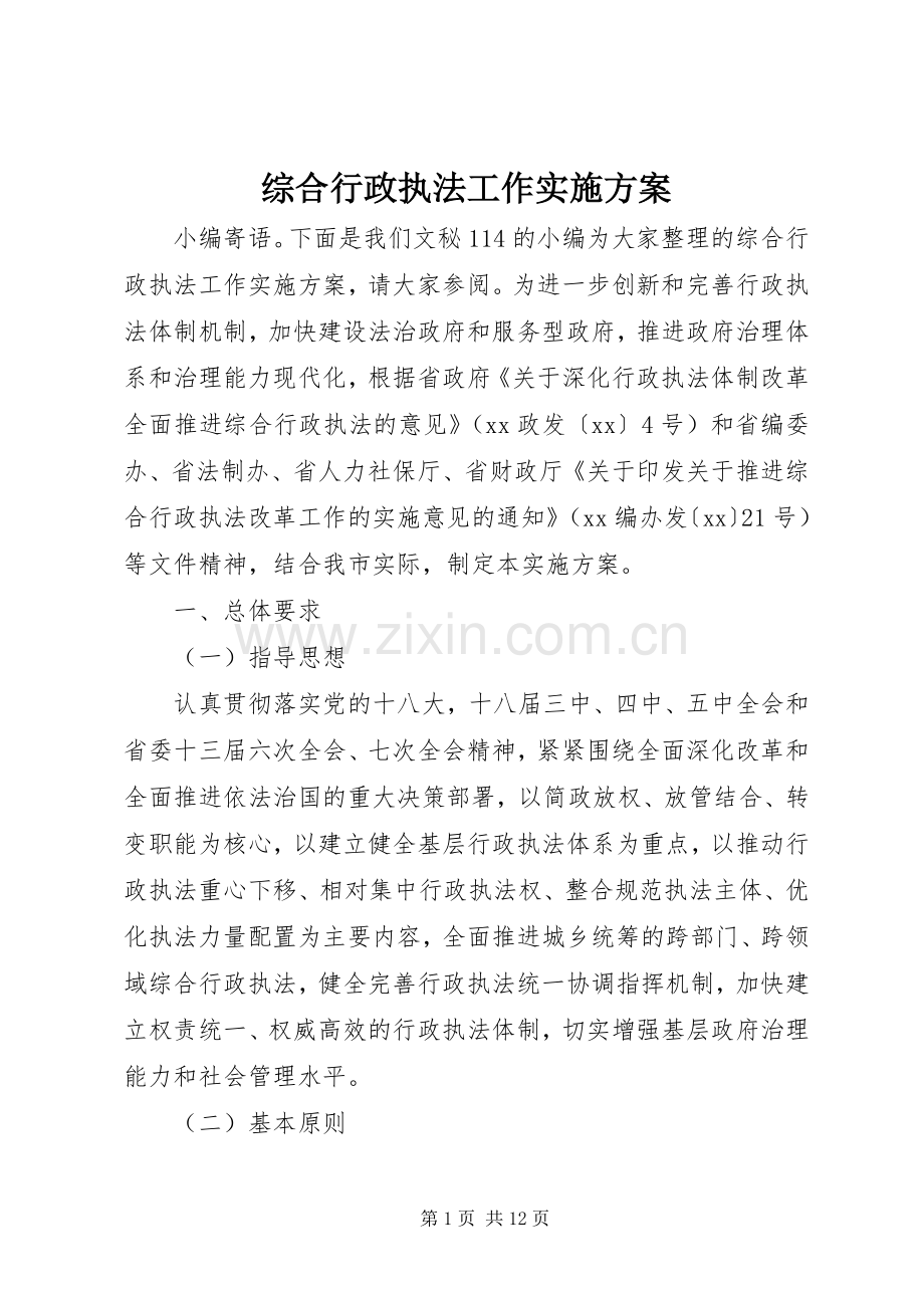 综合行政执法工作方案.docx_第1页