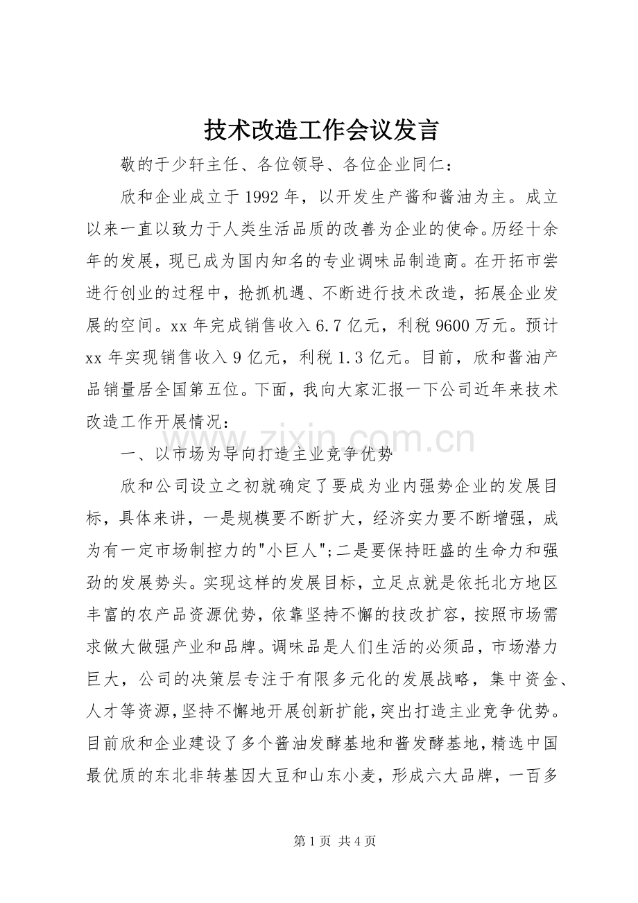 技术改造工作会议发言.docx_第1页