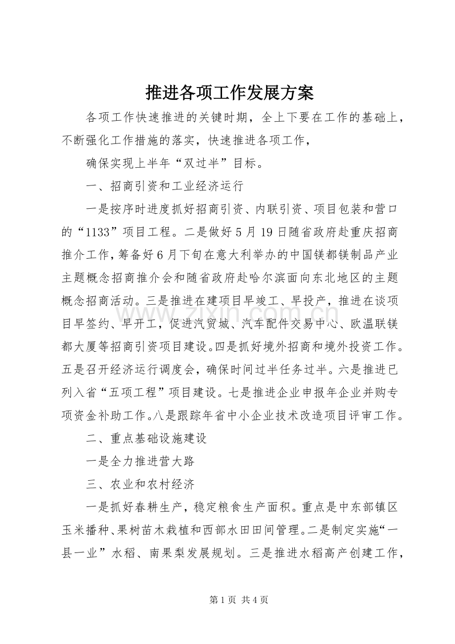 推进各项工作发展实施方案.docx_第1页