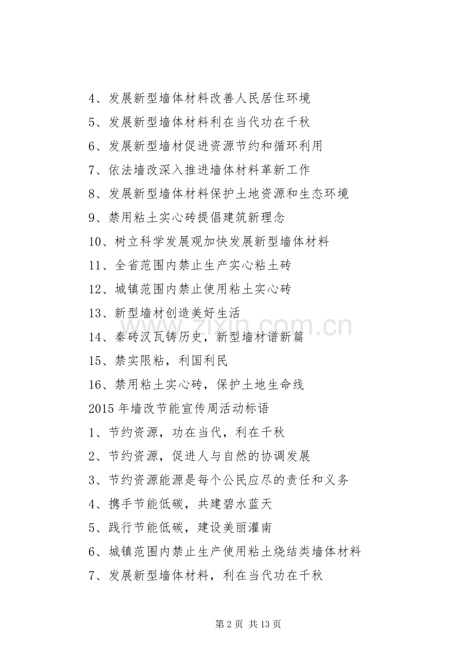 XX年墙改节能宣传周活动宣传标语5篇.docx_第2页