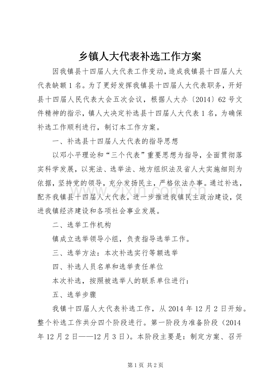 乡镇人大代表补选工作实施方案.docx_第1页
