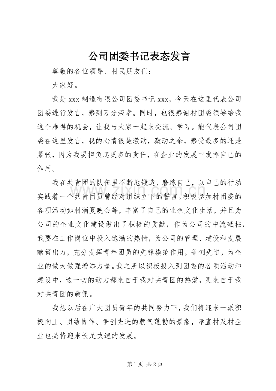 公司团委书记表态发言.docx_第1页