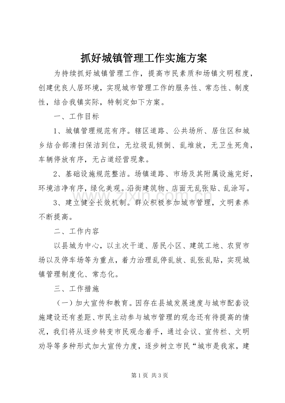 抓好城镇管理工作方案.docx_第1页