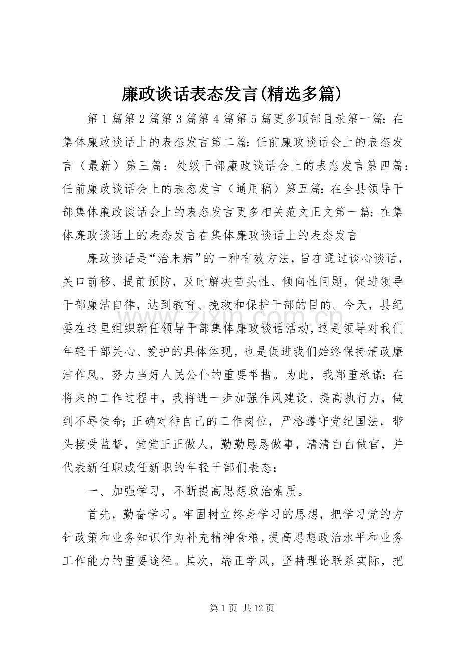 廉政谈话表态发言(多篇).docx_第1页