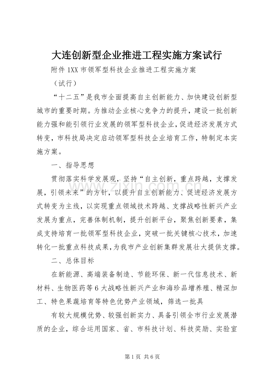 大连创新型企业推进工程方案试行.docx_第1页