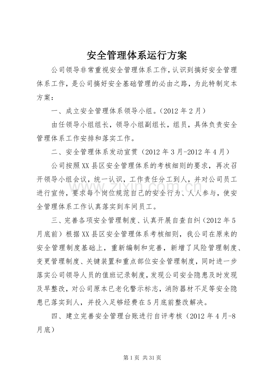 安全管理体系运行实施方案.docx_第1页