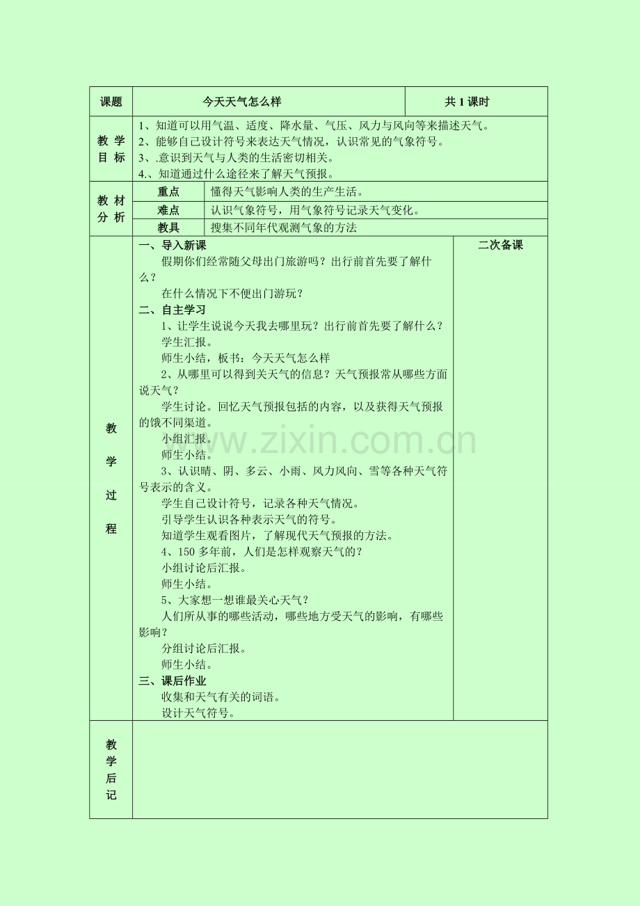 《今天天气怎么样》教案2.doc_第1页