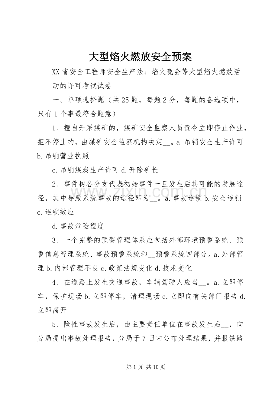 大型焰火燃放安全应急预案 .docx_第1页
