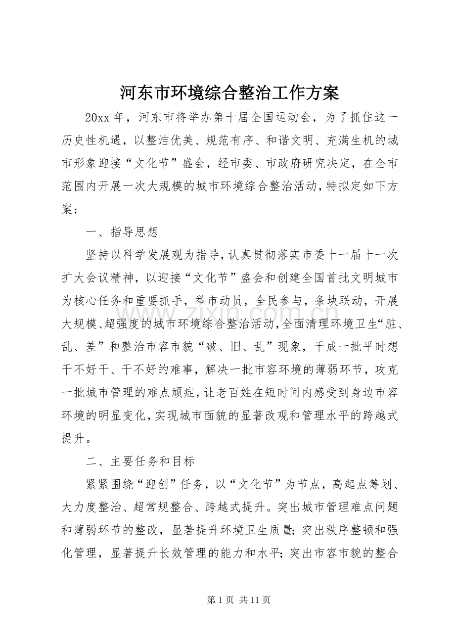 河东市环境综合整治工作实施方案.docx_第1页