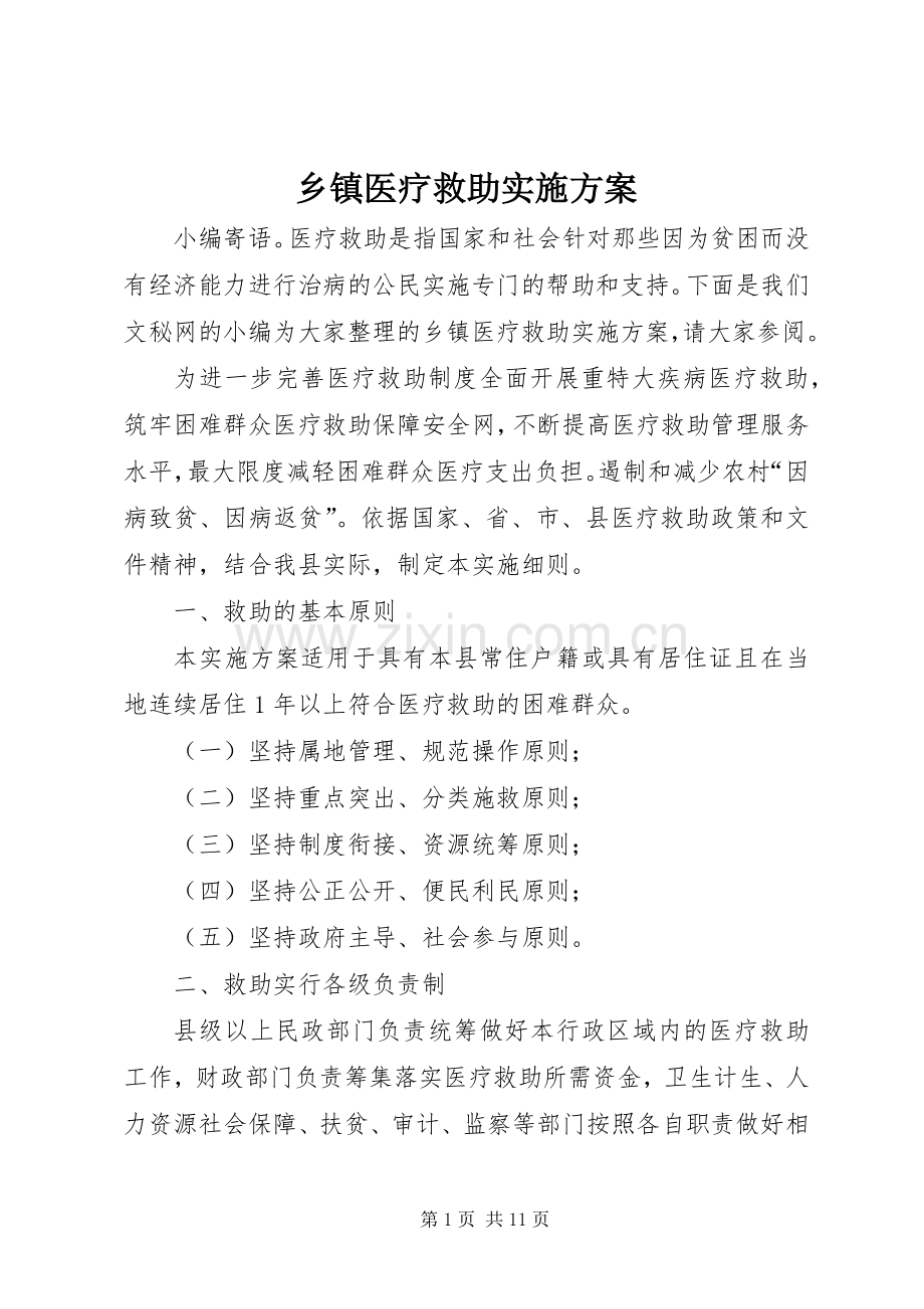 乡镇医疗救助方案.docx_第1页