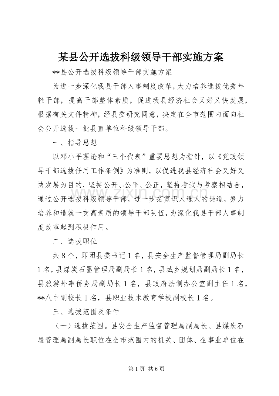 某县公开选拔科级领导干部方案.docx_第1页