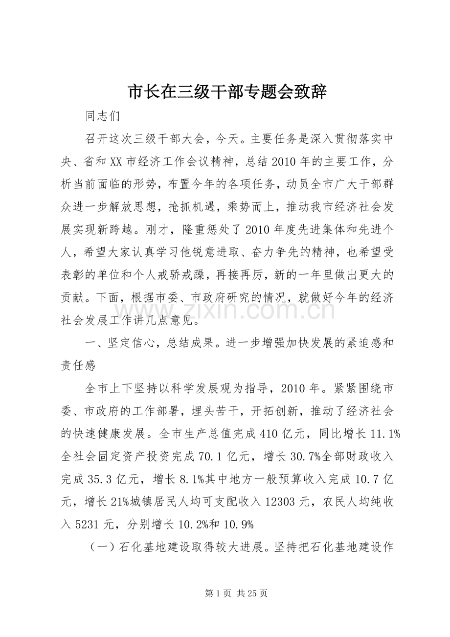 市长在三级干部专题会致辞.docx_第1页