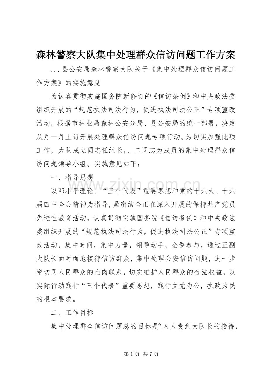 森林警察大队集中处理群众信访问题工作实施方案 .docx_第1页